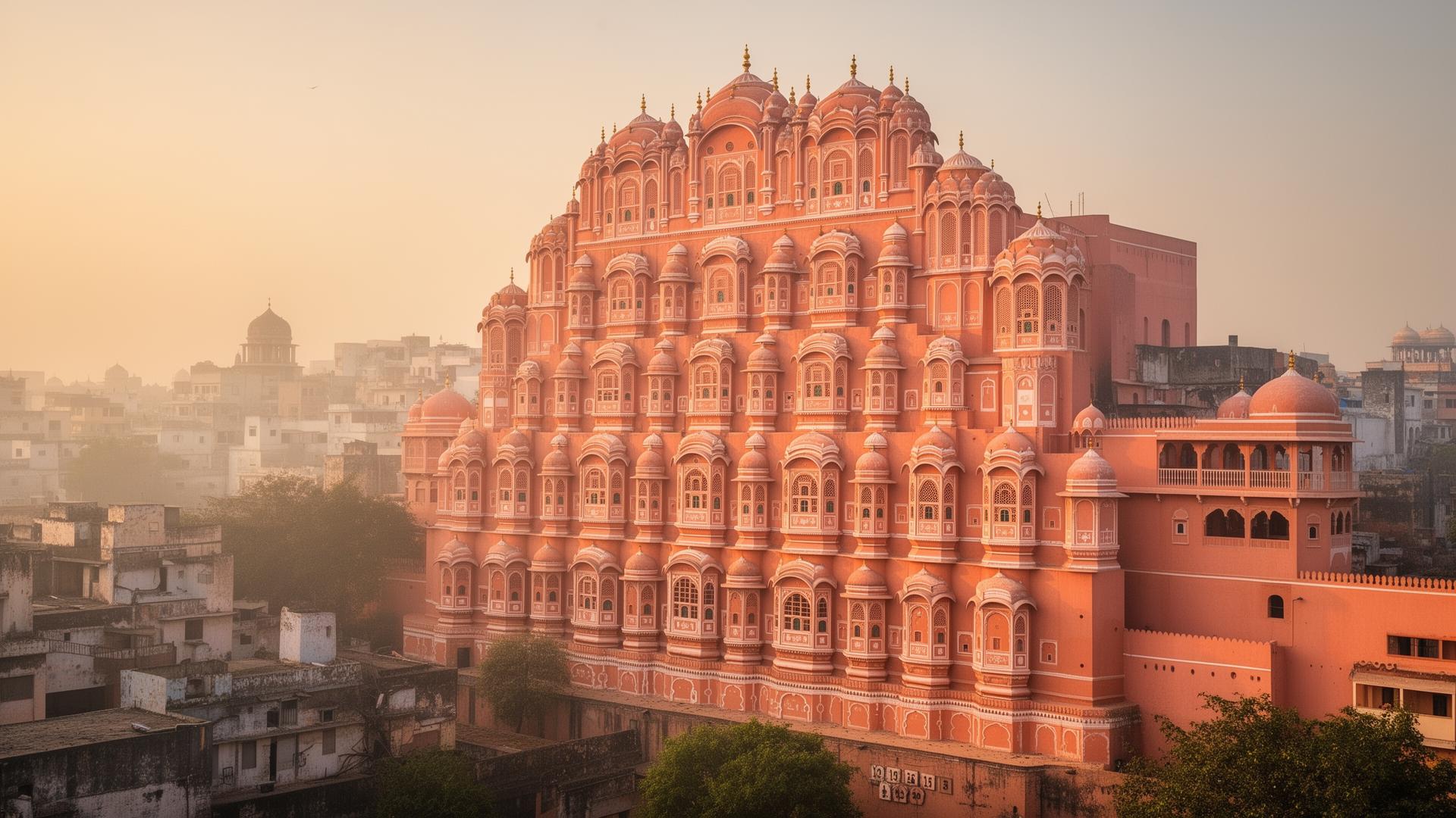 Hawa Mahal, the iconic facade of Jaipur's Pink City at golden hour